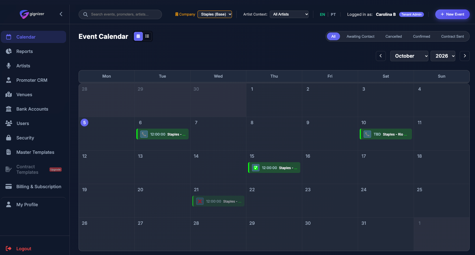 Event Calendar Dashboard